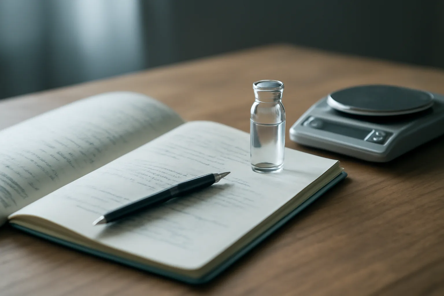 Research notebook and peptide vial on a lab desk illustrating Semax and modafinil comparison