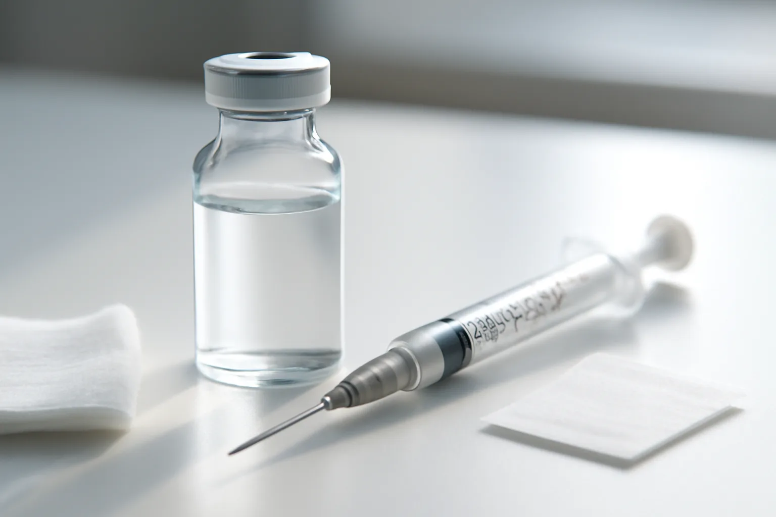 Syringe and vial for peptide injection preparation on sterile surface
