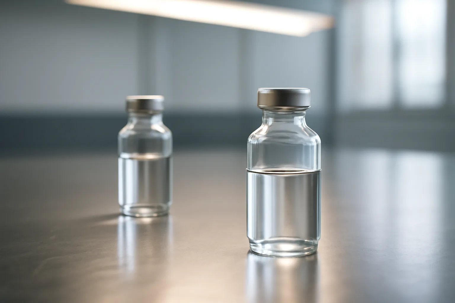 Two peptide vials on laboratory bench representing Semax stacking concept