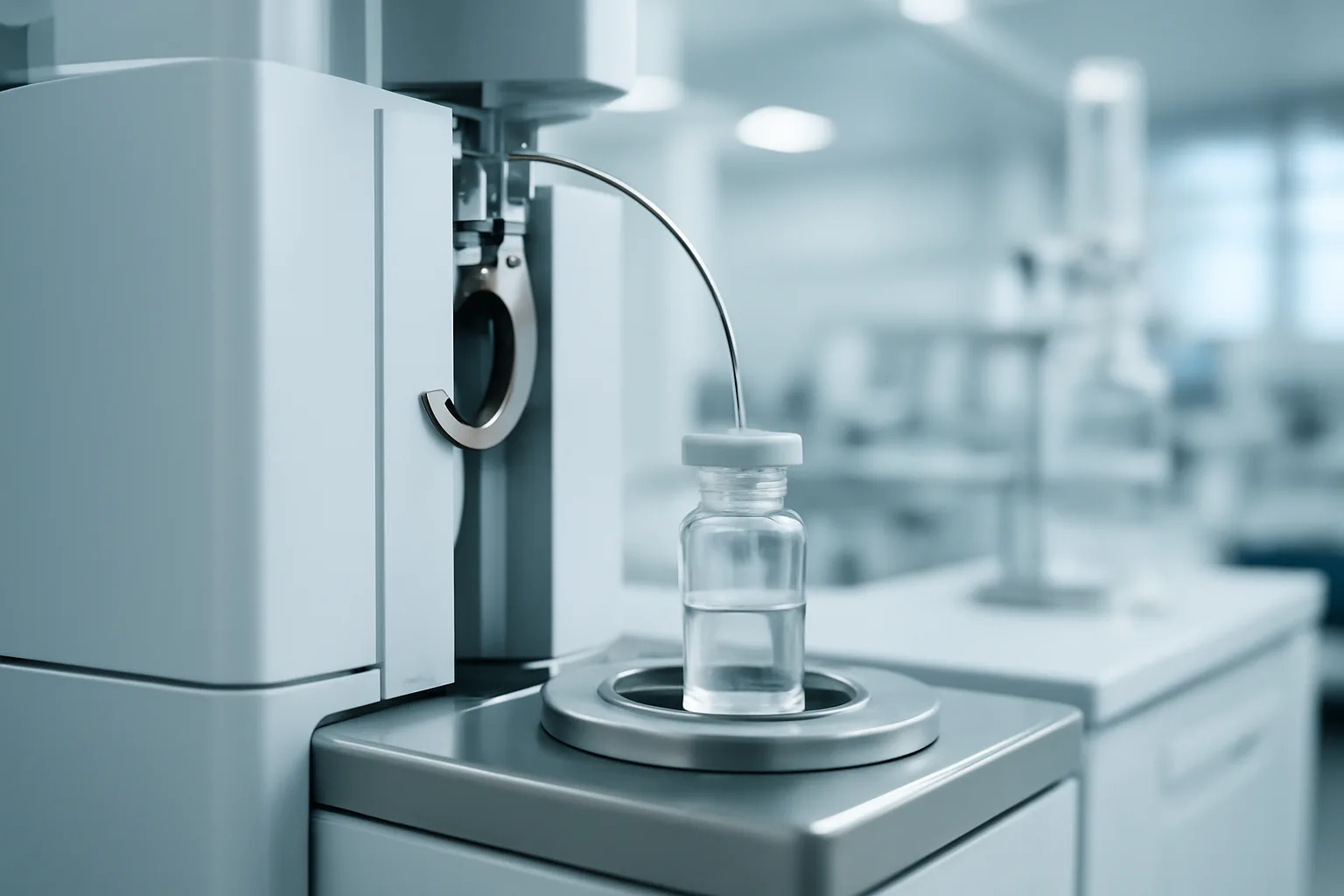 Mass spectrometry equipment in pharmaceutical testing lab for peptide detection