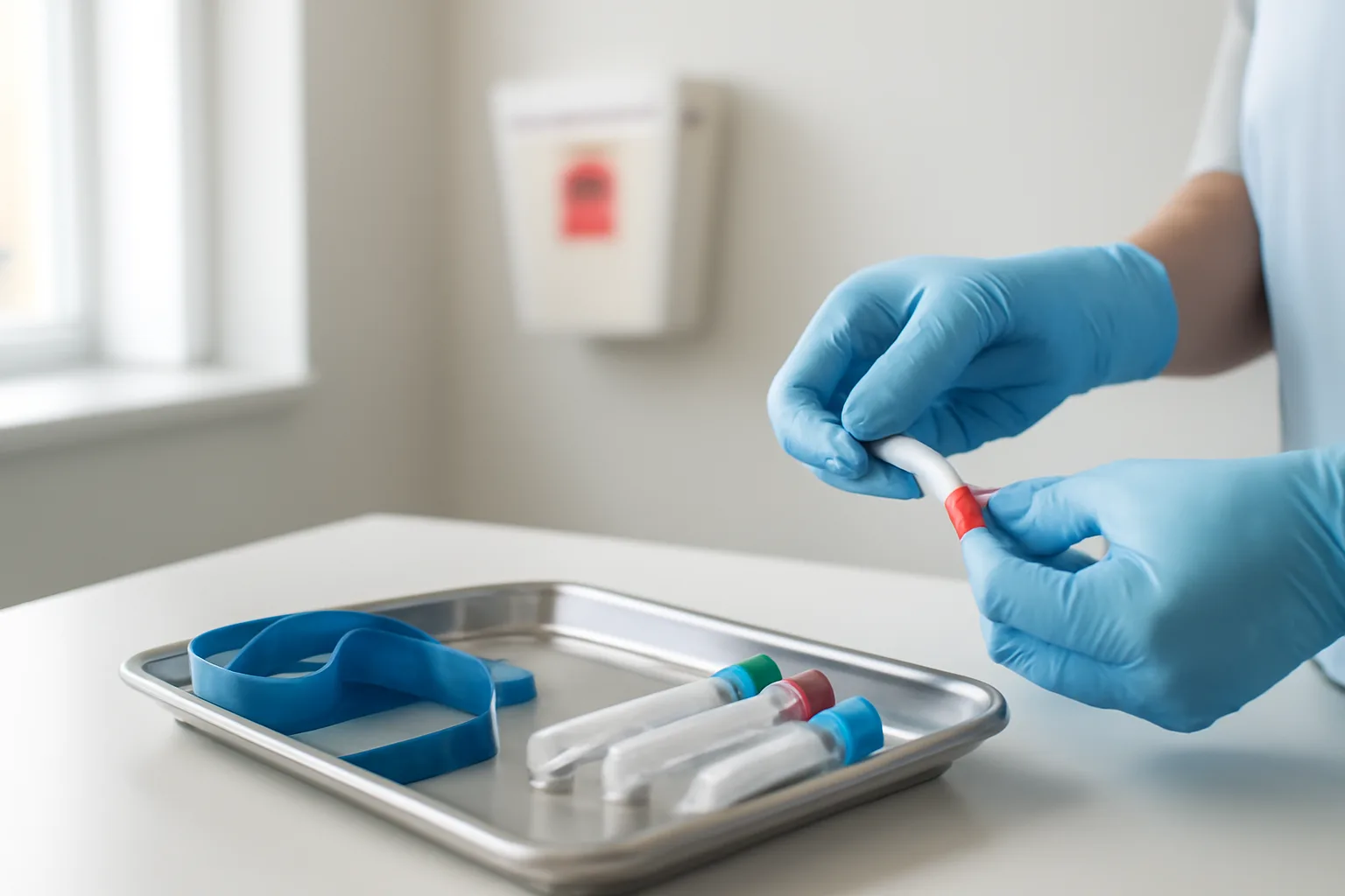 Medical blood draw station with collection tubes and supplies for laboratory testing