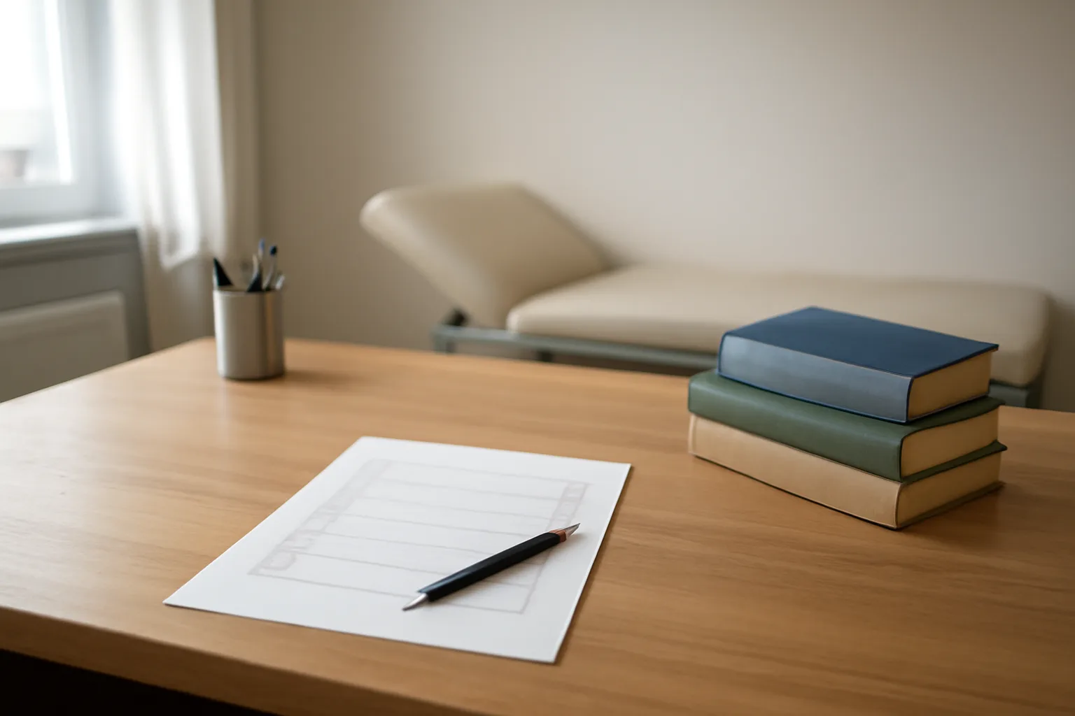 Medical consultation desk with contraindication checklist for peptide safety review